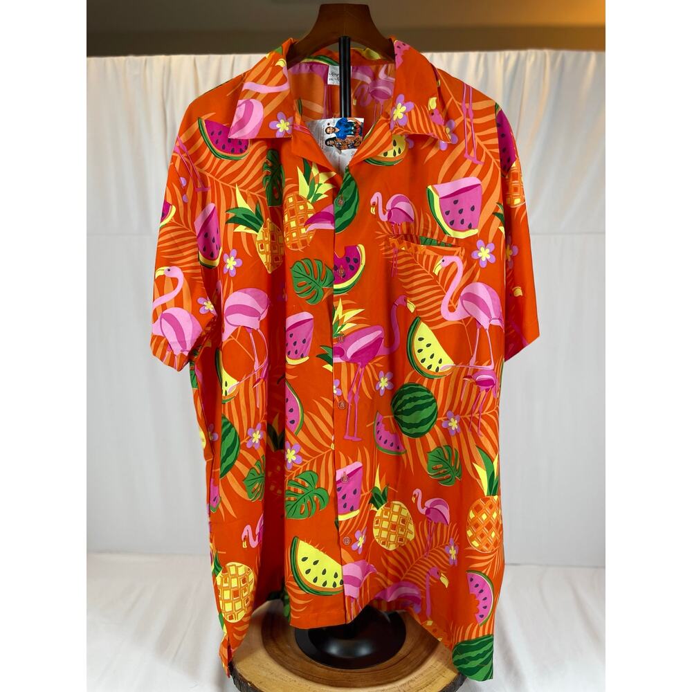 King Kameha 2XL Hawaiian Shirt Orange Flamingo Pineapple Watermelon Tropical NWT